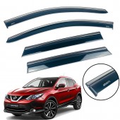 Дефлекторы окон Nissan Qashqai II 2014+ с нерж. хром полоской Дефлекторы окон Nissan Qashqai II 2014+ с нерж. хром полоской